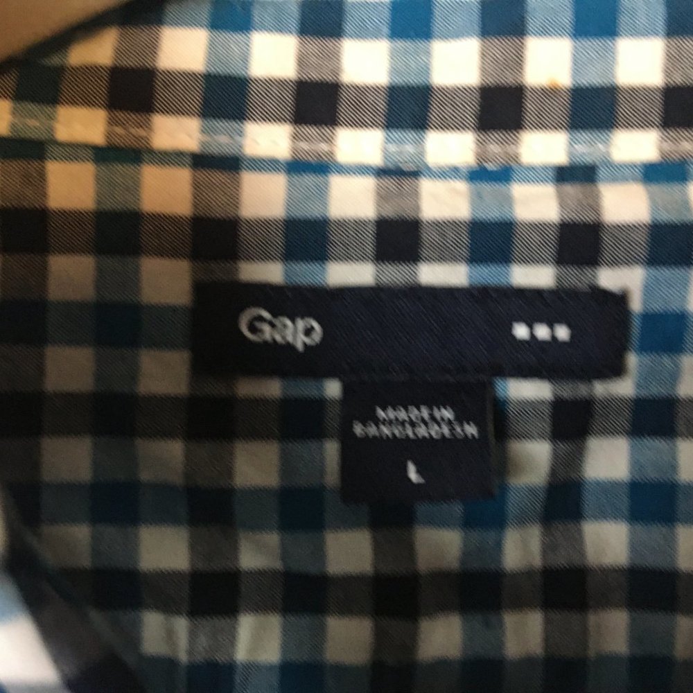 GAP Shirt L Mens Button Up 100 Cotton Long Sleeve Blue Tattersall Plaid Outlet - Picture 5 of 11